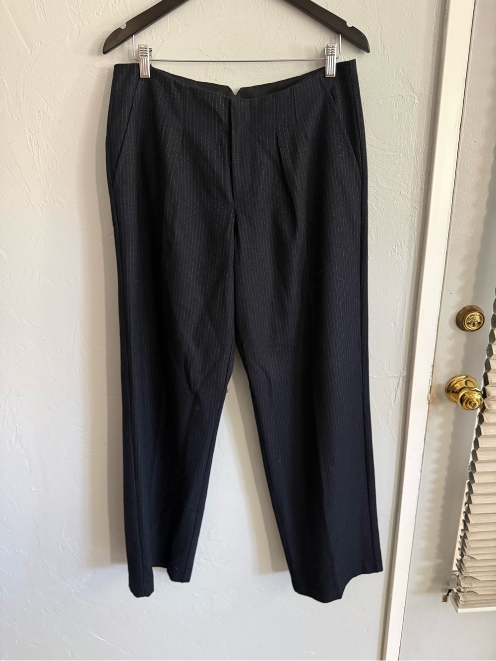 Free People Black Pinstripe Wool Blend Trouser Pants Size 10